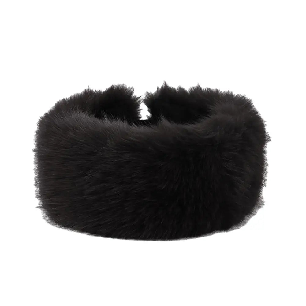 Winter Lmitation Fur Thickened Fluffy Headband Plush Solid Color Headwear Outdoor Windproof Ear Warmer Head Cover Ski Cap