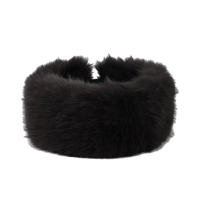 Winter Lmitation Fur Thickened Fluffy Headband Plush Solid Color Headwear Outdoor Windproof Ear Warmer Head Cover Ski Cap