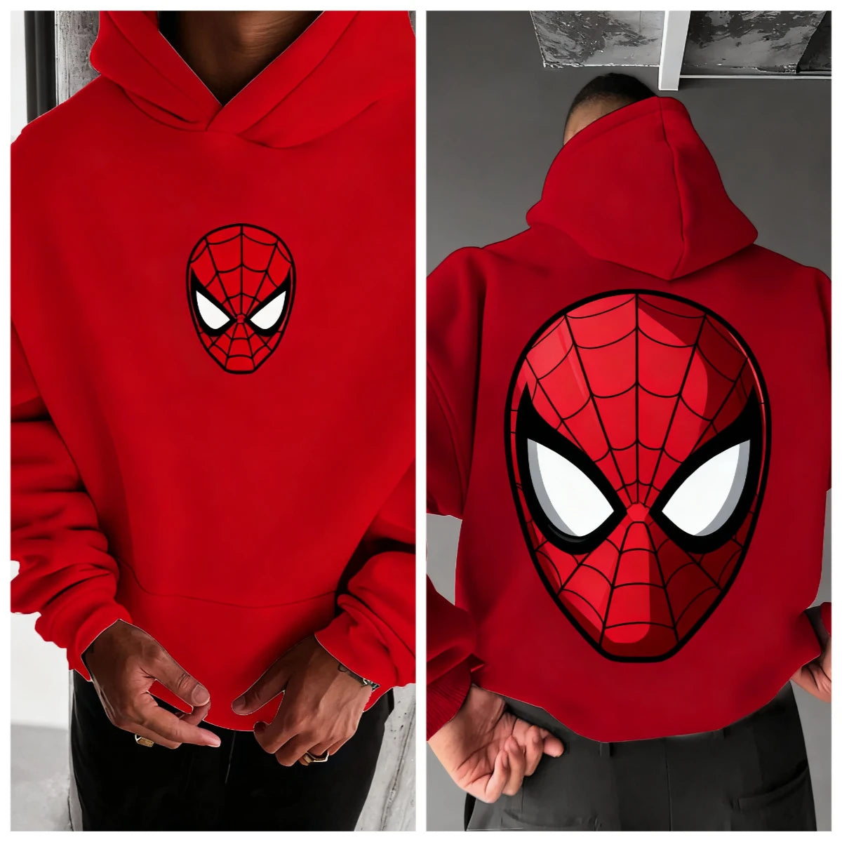 Marvel Spider Man Cotton Hoodie Autumn Winter Warm Wear Versatile Pocket Design for Casual Travel and Mountain Climbing