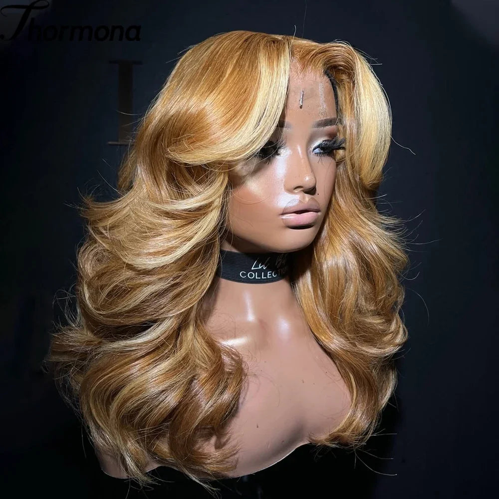 30 Inch Honey Blonde Ombre Lace Front Wig 180% Density 13x4 Highlight Lace Front Wigs Straight HD Lace Frontal Wig for Women