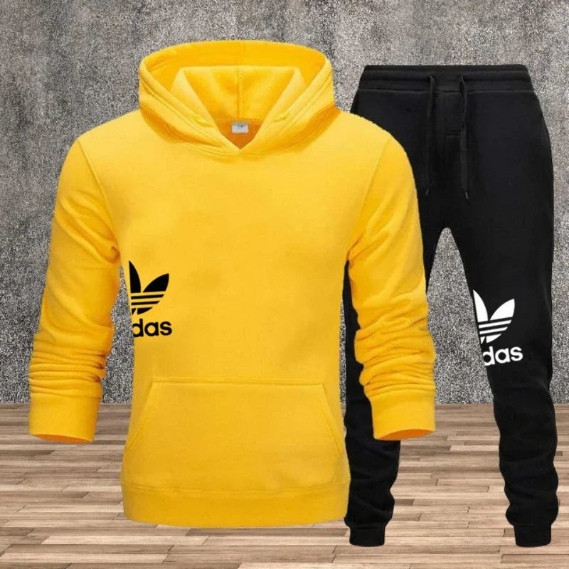 Autumn and winter hooded sweatshirt, pullover and casual pants fitness two-piece men's fashionable jogging sports set
