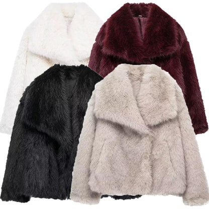 HXAO Winter Faux Fur Coat 2024 Woman New in coats Autumn Fur Plush Fluffy Jacket Warm Red Gray Black White Fur Coat Outerwears