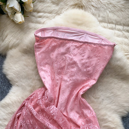 SINGREINY French Strapless Sexy Short Dress 2025 Heart Hollow Out Beading Sundress Backless Corset Lace Beach Mini Dress