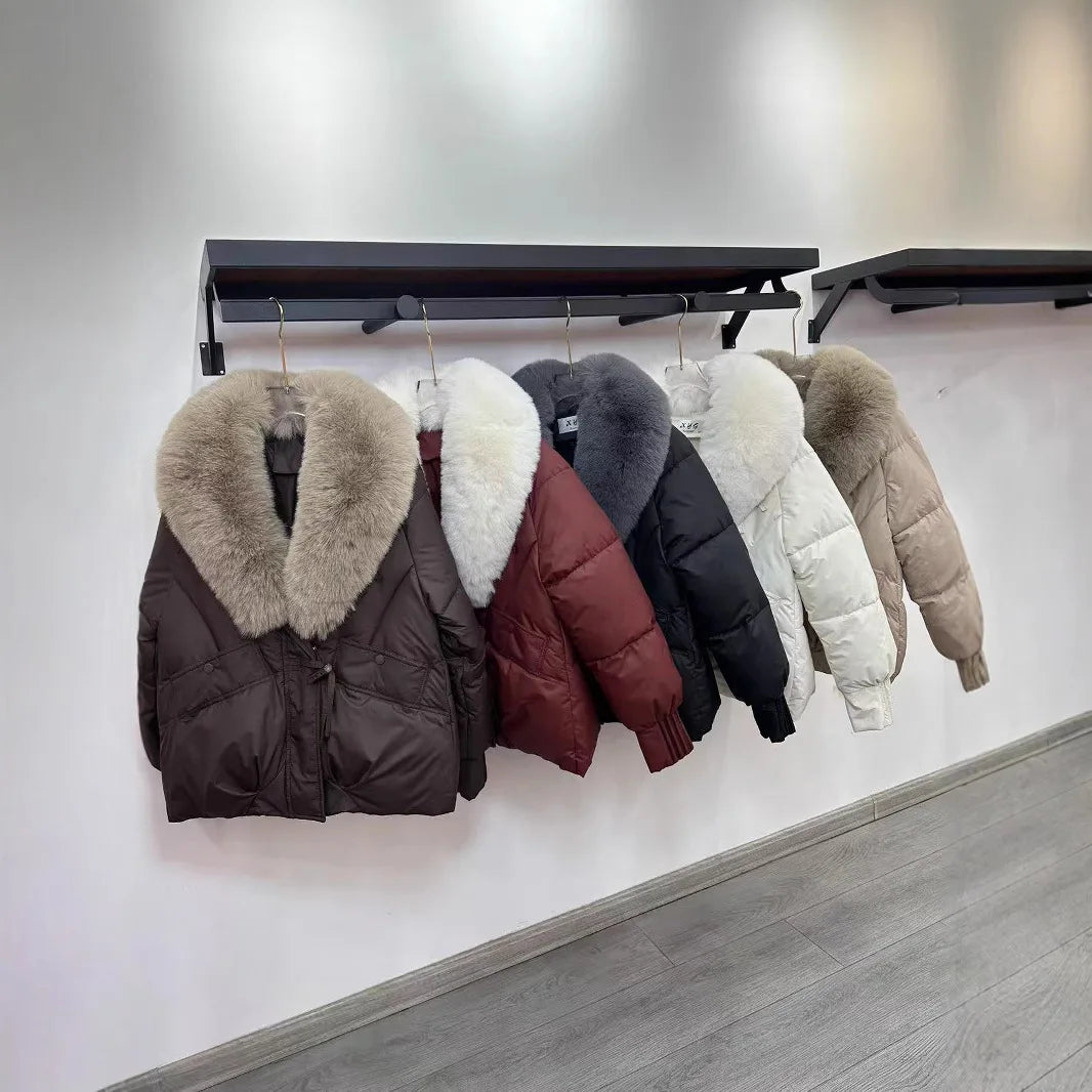 Fashion Winter Jacket Women New Korean Big Fur Collar Thick Down Cotton Jacket Parkas Female Short Coat Slim Warm Outerwear