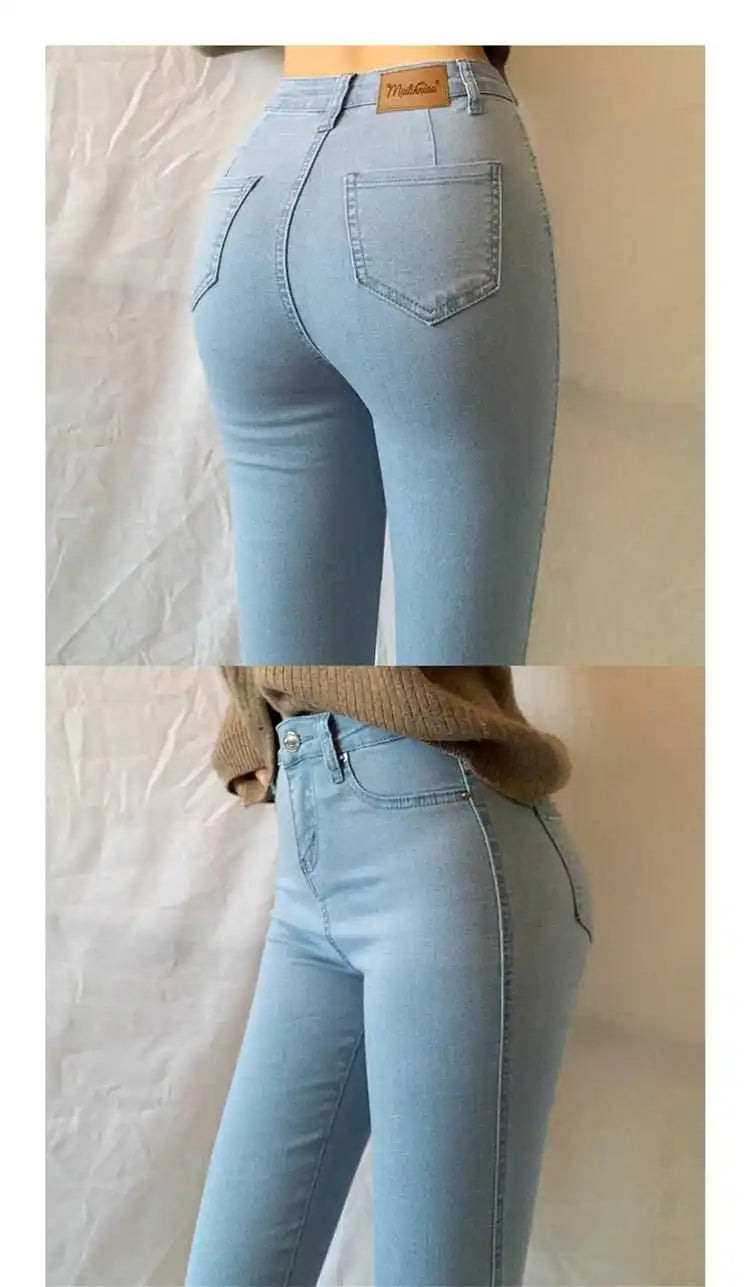 Women's Casual Simplicity Solid Color High Waist Ninth Pants Women Clothes Office Lady All-match Fashionable Jeans Trouser