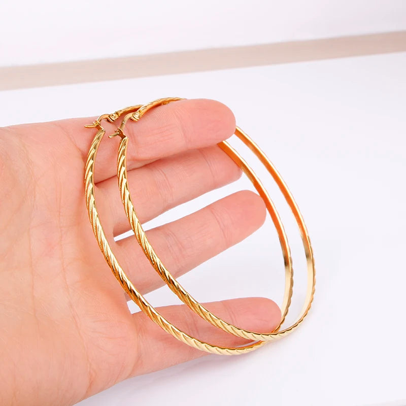 Hgflyxu Stainless steel Gold Hoop Earrings Large size Circle Ear Accessories Fashion Jewelry