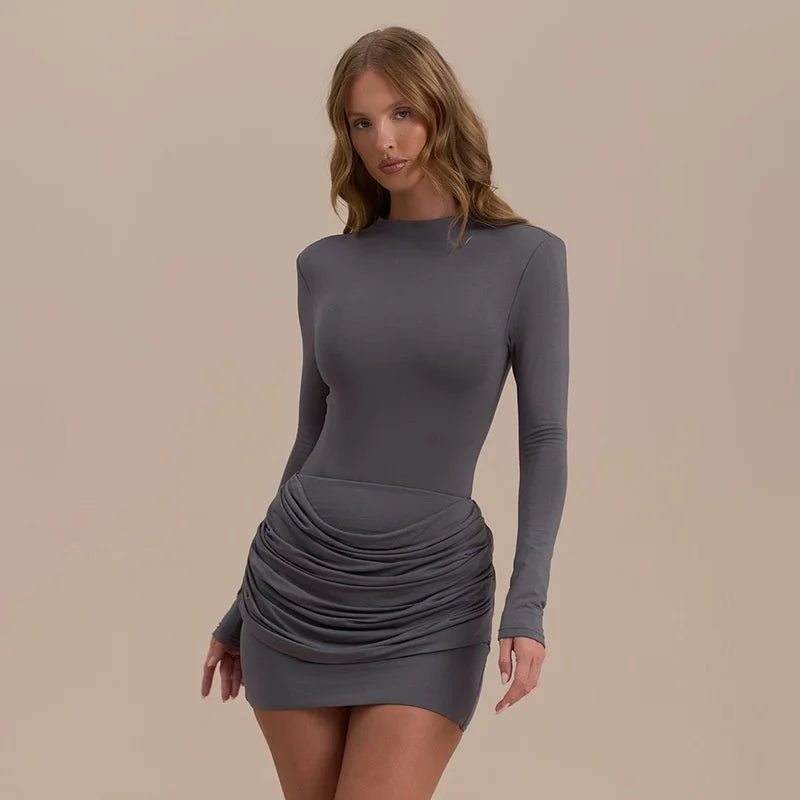 Mozision Long Sleeve Ruched Sexy Mini Dress Women Autumn Winter New Elegant High Waist Bodycon Club Party Dresses Female