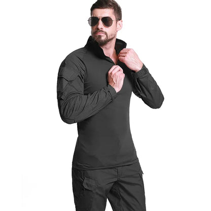 Men's Outdoor Tactical Shirts Long Sleeve Outfit Combat Shirt 1/4 Zipper Ripstop Tops Workwear pullover Camo Airsoft T-Shirts