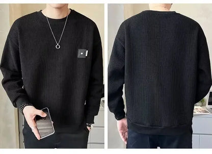 Loose round Neck Texture Pattern Men's Hoodie Solid Color Casual Autumn Wear Comfortable Breathable Street Style Sweatshirt