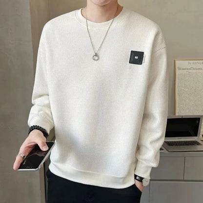Loose round Neck Texture Pattern Men's Hoodie Solid Color Casual Autumn Wear Comfortable Breathable Street Style Sweatshirt