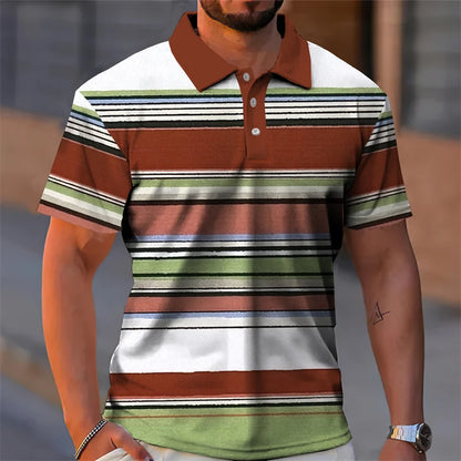 Essential Summer Stripes Polo Shirt Men 3D Print Colors Plaid Button Lapel Golf Shirts Harajuku Streetwear Casual Fashion Tee
