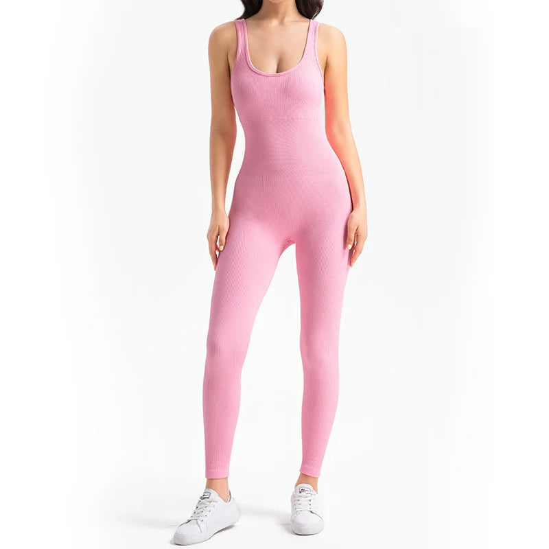 Yoga Jumpsuit Women's Yoga Set One-piece Sports Romper With Chest Pad Fitness Bodysuit Gym Seamless Ribbed Workout Sportswear