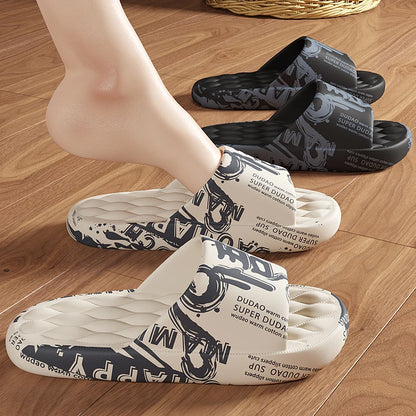 Plus Size 48 Graffiti Bear Printing Men Slippers Sole EVA Indoor Open Toe Flip Flops Beach Slides Flat Sandals Slide
