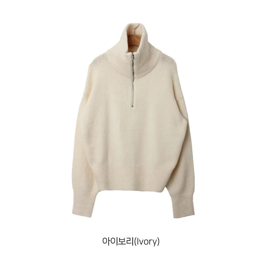 Women's Casual Loose Knitted Sweater Autumn Winter Chic Design Versatile f Zipper Stand Collar  Color Top