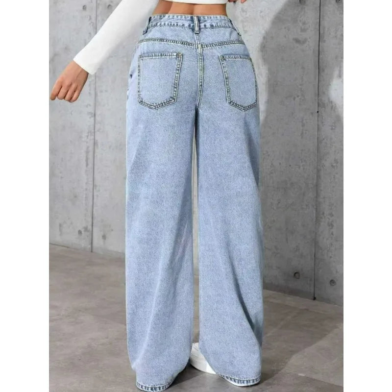 Women Wide Leg Straight Leg Denim Jeans Y2K Autumn Winter 2025/2026 Korean Style Retro Loose Pant Fashion High Street Versatile Jeans