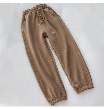 Thick Warm Fleece Lined Wide Leg Casual Sweatpants Women's Autumn Winter plus Size Cuffed Slimming Loose Fit Sport Pants