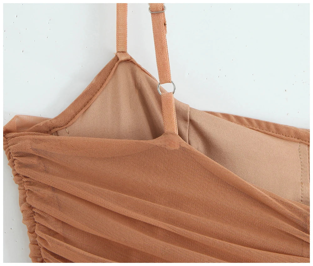 Womens Dress Mesh Ruched Slim Fit Long Spaghetti Strap Elegant Dress Must Have For Elegant Parties And Evening Banquets