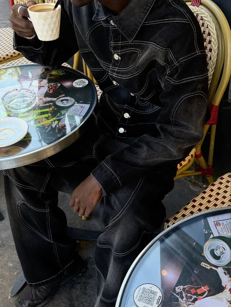 New Retro Striped Embroidery Fashion Loose Men Suit Street Hip Hop Harajuku Y2K Casual Oversized Single Breasted Jacket