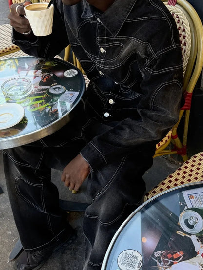 New Retro Striped Embroidery Fashion Loose Men Suit Street Hip Hop Harajuku Y2K Casual Oversized Single Breasted Jacket