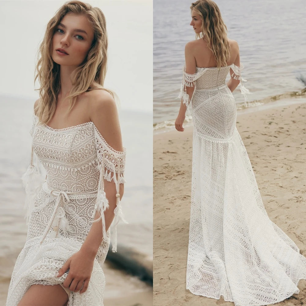 Customized Formal Sexy Temperament Dreamy Romantic Wedding Dress 	 White Lace Wedding Party  Trumpet Sleeveless  Dresses