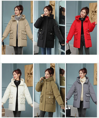 New Winter Women Jacket Coats Long Parkas Female Down Cotton Hooded Overcoat Thick Warm Jackets Windproof Female Outerwear
