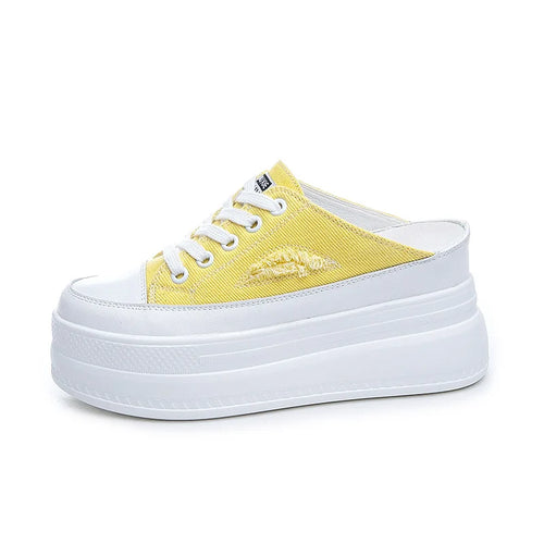 8CM Women Summer Shoes Slippers Platform Wedge Heel Beach Shoes Female Slides Mules Shoes Sneakers Fashion Canvas Women Footwear