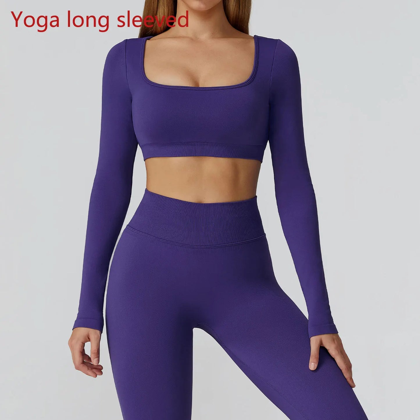 Seamless Casual Quick Dry Sportswear Women Square Neck Gym Top Women Fitness Sports Crop Top Female Long Sleeve Yoga Clothing