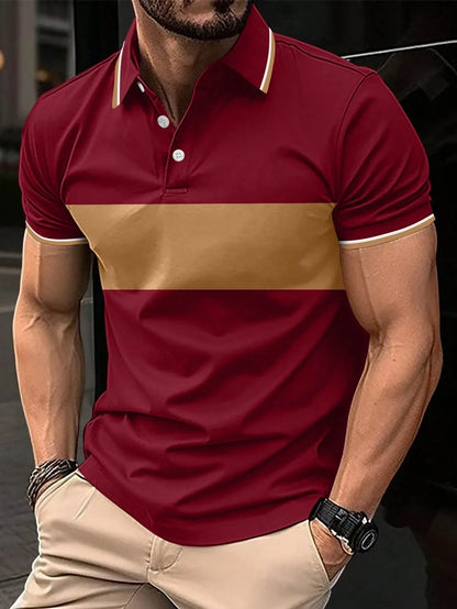 2025 New Men's Summer Short Clothes Sleeved Lapel 3D Digital Printed Striped Polo Shirt Men's Business Casual Top Clothes