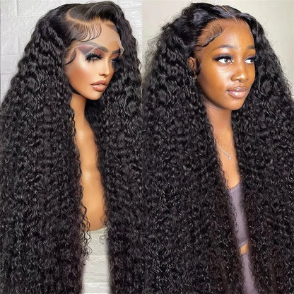 Deep Wave Lace Frontal Wig 13x4 13x6 Transparent Lace Frontal Wig Pre Plucked Remy 34 Inch Deep Curly Lace Front Human Hair Wigs