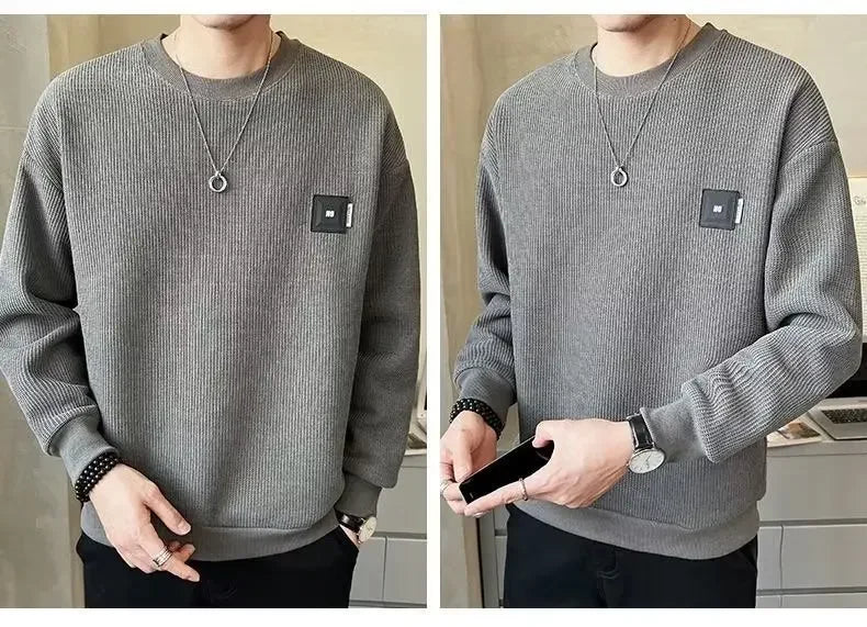 Loose round Neck Texture Pattern Men's Hoodie Solid Color Casual Autumn Wear Comfortable Breathable Street Style Sweatshirt