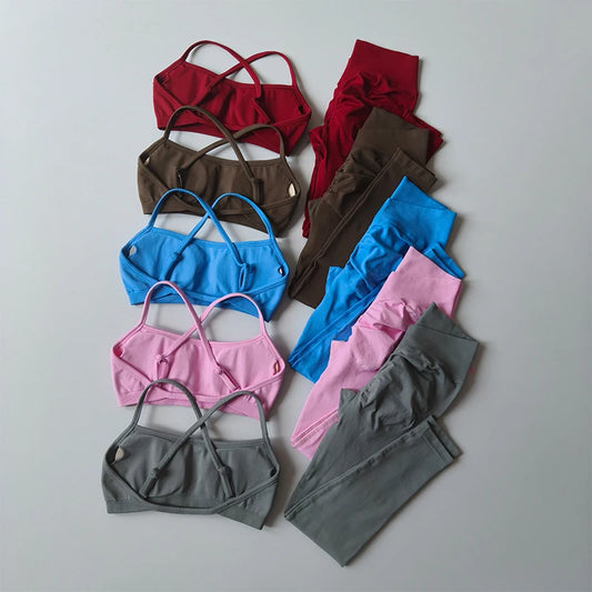 2-Piece Workout Set for Women Quick-Dry Yoga Outfit Butt Lifting Leggings with Sports Bra Fitness Suit