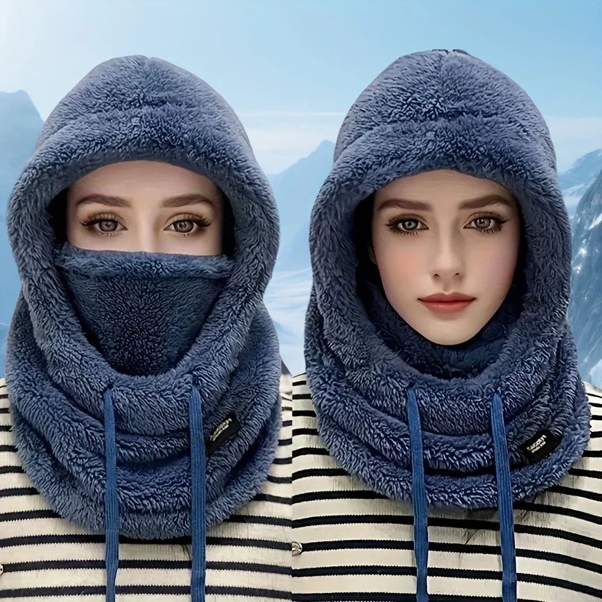 Winter plush winter cap - Elastic drawstring closure, lightweight and warm for cycling, skiing, outdoor activities. Solid color