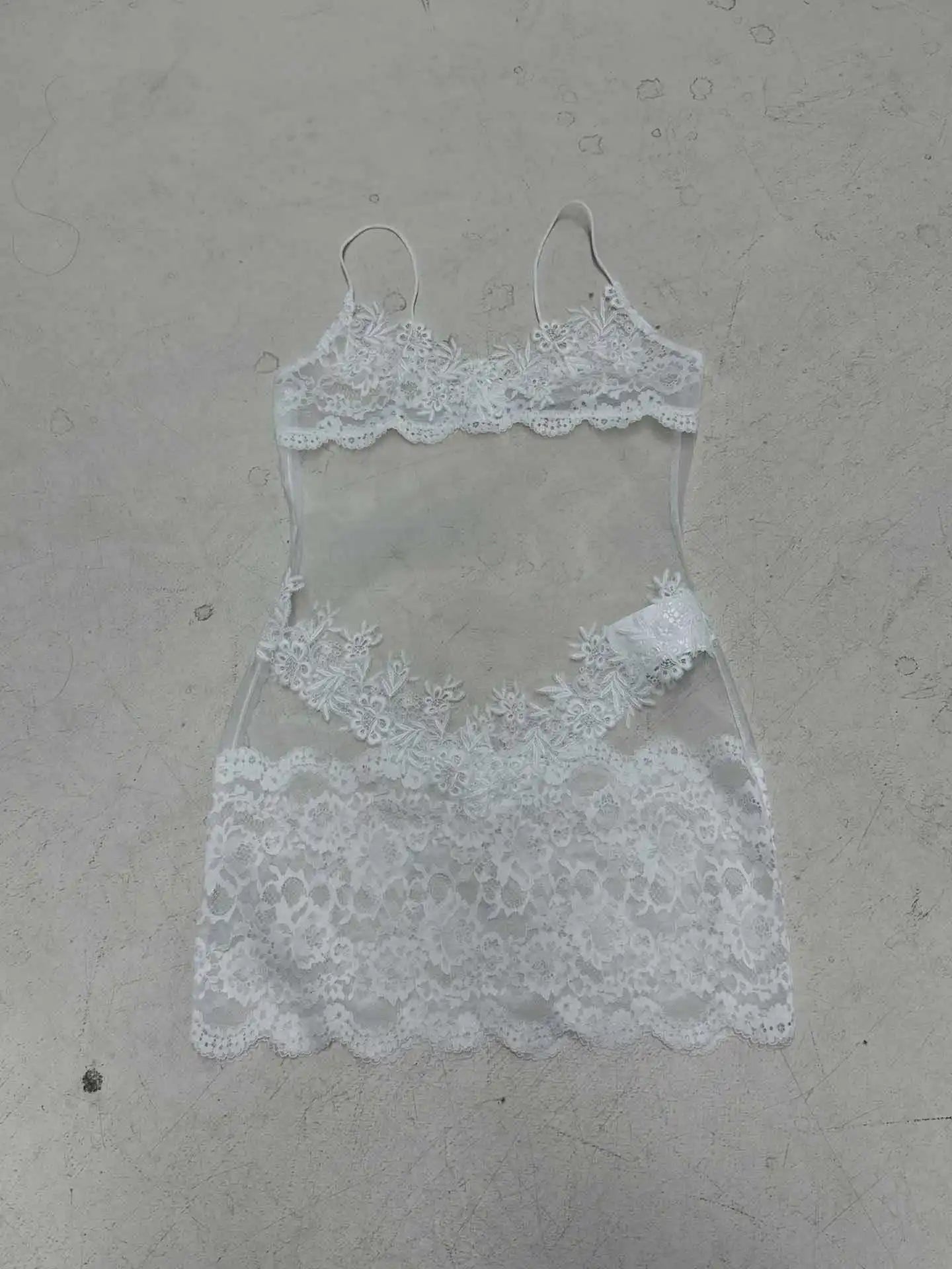 Shestyle Lace Transparent Mini Dress Sexy Women Wrapping Spaghetti Embroidery Flower Sheath Nightwear Club Mesh Wave Fantacy