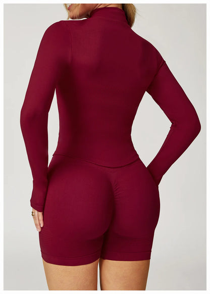 New Women Seamless Zipper Jacket Yoga Long Sleeved Gym Top Yoga Push Up Jacket Fitness Running Workout Sport Coat Women's Shirts