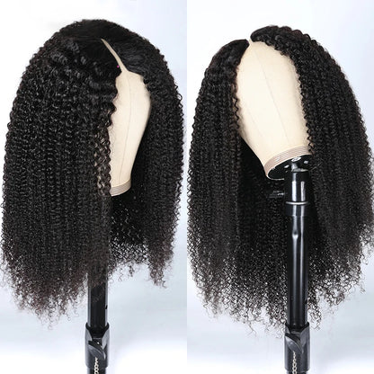 Kinky Curly V Part Wig Human Hair No Leave Out Thin Part Brazilian Hair Wigs for Women 250% Afro Curly Glueless V/U Part Wigs