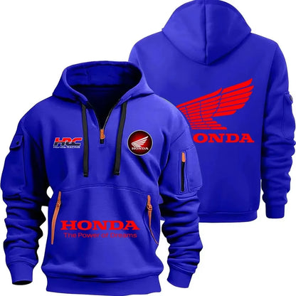 Honda zipper hoodie outdoor sports enthusiasts 2025 new men and women fashion half zipper pocket spring and autumn hoodie