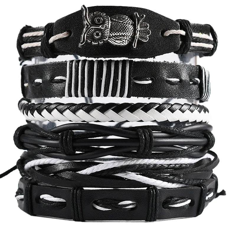 Fashion Bracelet Viking  Bracelet For Men Hand Bracelets Woven Skull Hand Jewelry Adjustable Leather Set viking man bracelet