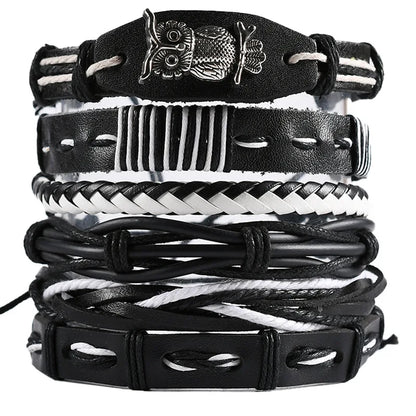 Fashion Bracelet Viking  Bracelet For Men Hand Bracelets Woven Skull Hand Jewelry Adjustable Leather Set viking man bracelet