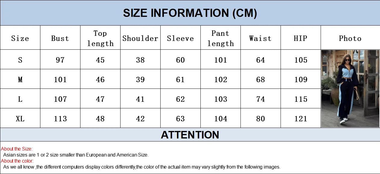 Fashion Patchwork Denim 2 Piece Sets Women Outfit Slim Hoodies Crop Top Wide Leg Sweatpants Suit Streetwear Casual Tracksuits