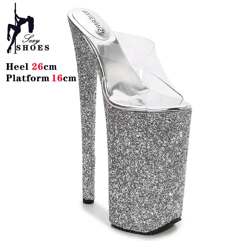 Pink Shiny Women Sandals 26CM/10Inchs High Heels Ultrahigh Heel Stripper Slippers Pole Dance Shoes Party Stage Show Sandals