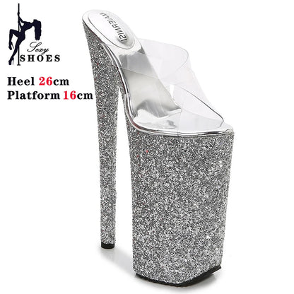 Pink Shiny Women Sandals 26CM/10Inchs High Heels Ultrahigh Heel Stripper Slippers Pole Dance Shoes Party Stage Show Sandals