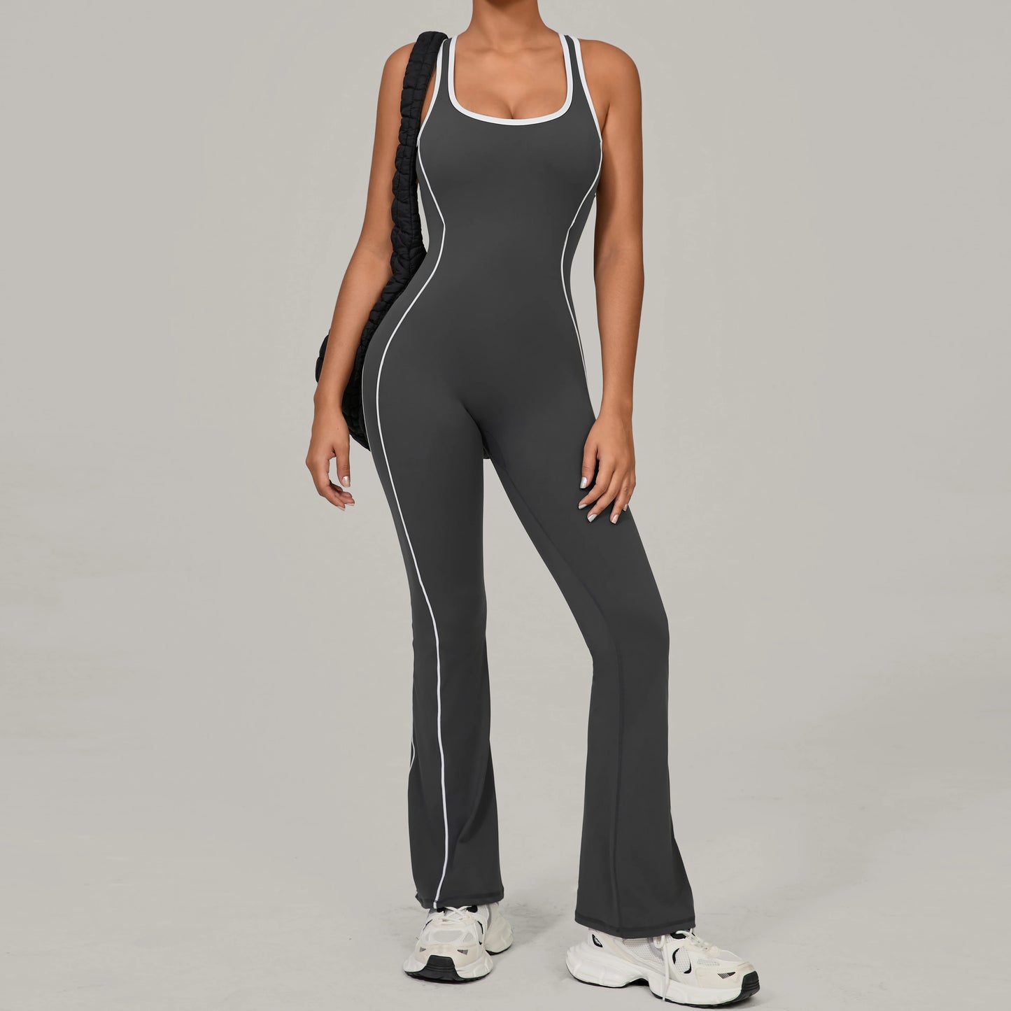 Sexy Backless Bodysuit Women's Set Tracksuits Fitness Sports Jumpsuit Yoga One-piece Suit Flared Pant Fast Dry Workout Clothes