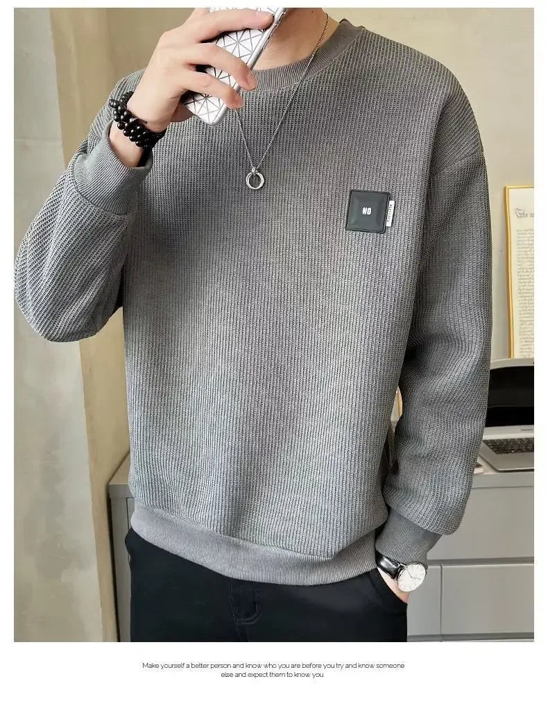 Loose round Neck Texture Pattern Men's Hoodie Solid Color Casual Autumn Wear Comfortable Breathable Street Style Sweatshirt