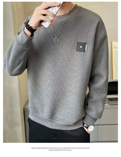 Loose round Neck Texture Pattern Men's Hoodie Solid Color Casual Autumn Wear Comfortable Breathable Street Style Sweatshirt