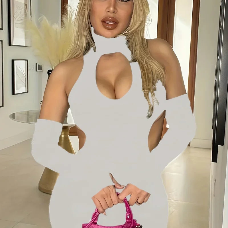 Spring Summer New European and American Solid Color Sexy Hollow Hanging Neck Tight Wrapped Hip Dress