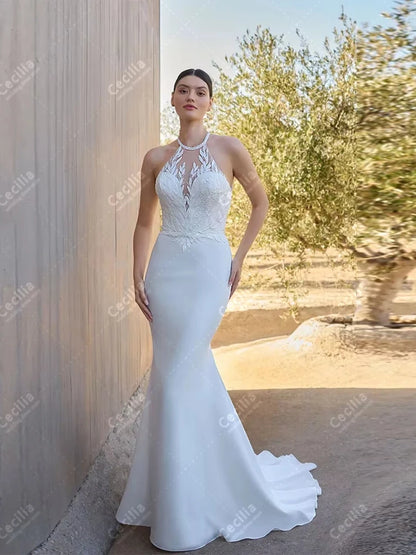 Charming Wedding Dresses Elegant Bridal Gowns Lace Appliques Sleeveless Backless Robes Pretty Customized Vestidos De Novia 2025