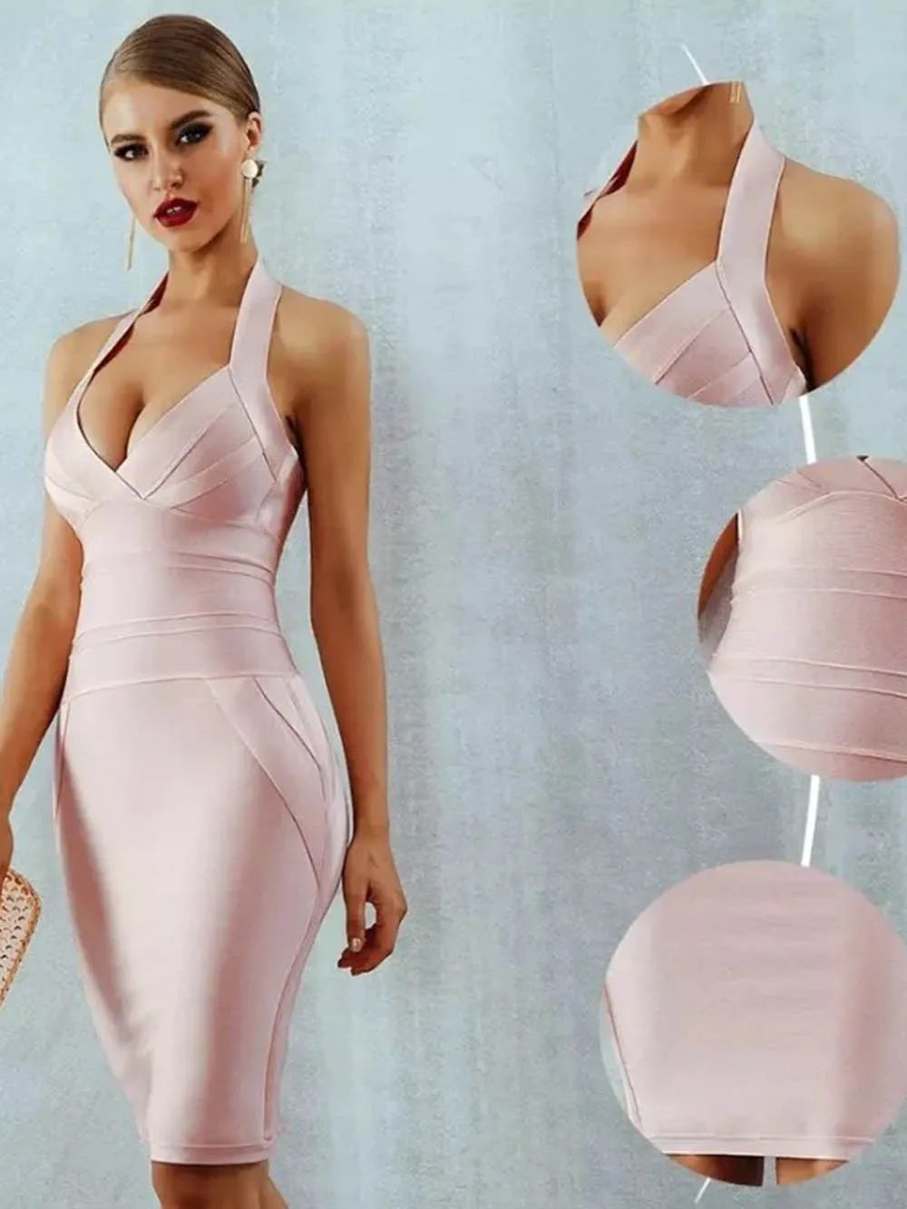 New women's fashionable neck hanging sexy suspender backless tight bandage dress 2026 elegant hip hugging dress