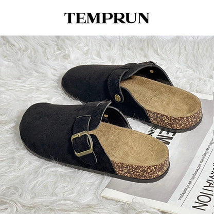 Women's Casual Closed Toe Flip-flops Summer Outdoor Slippers Couple's Flannel Sandals Comfortable Non-slip Wear-resistant Slides