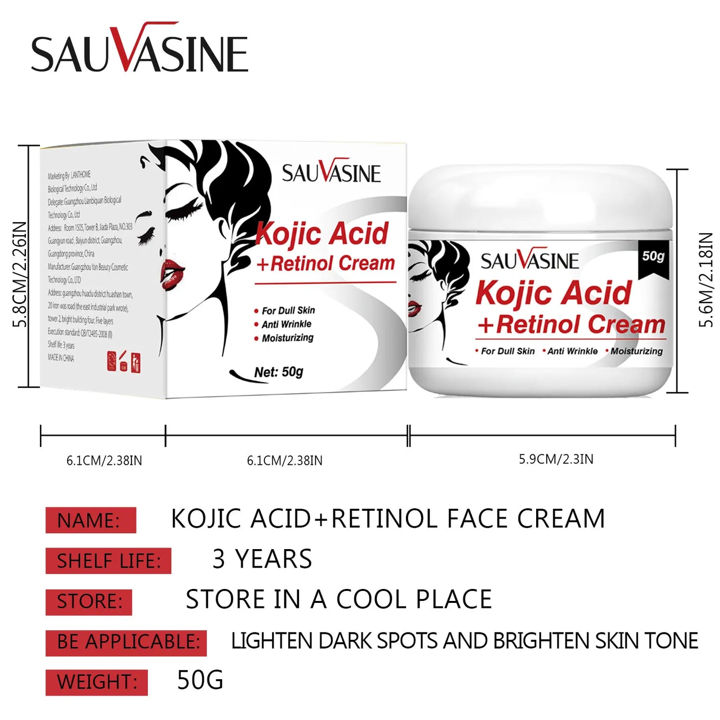 Kojic Acid Retinol Cream Skin Whitening Cream Remove Dark Spots Anti Aging Brighten Moisturizing Nourishing Facial Skin Care