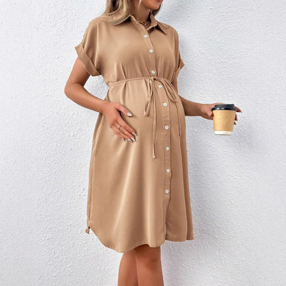 Maternity Clothes Dresses Photoshoot Pregnant Women Casual Dress Solid Color Summer Button-down Fashion Short Sleeve Clothing